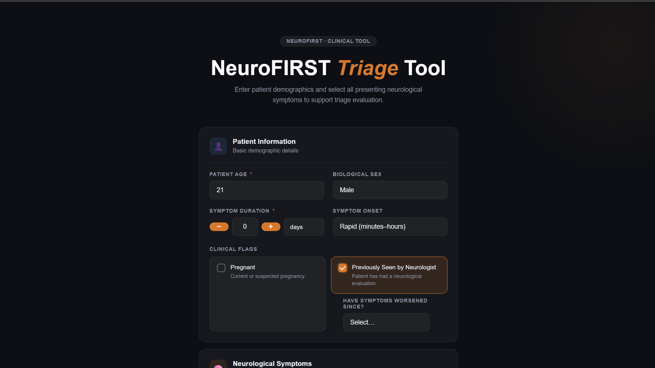 NeuroFIRST Triage Tool
